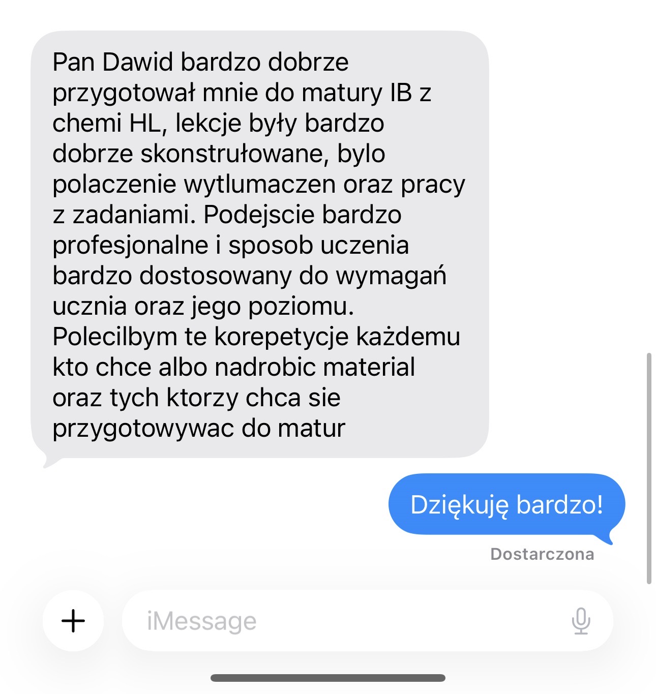 Opinia ucznia o przygotowaniu do IB Chemistry HL